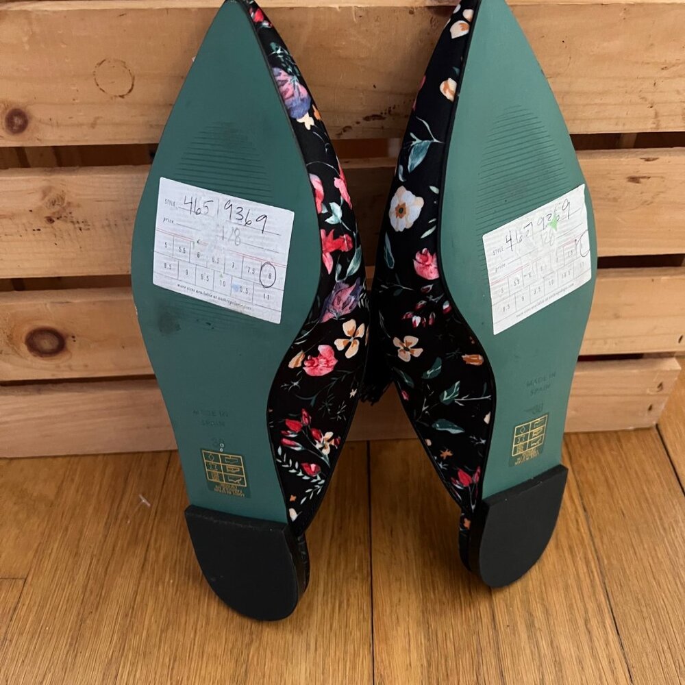 Floral Tasseled Anthropologie LAB Size 38 8 Black Pointed Toe Slides Flats Mules - Picture 15 of 15